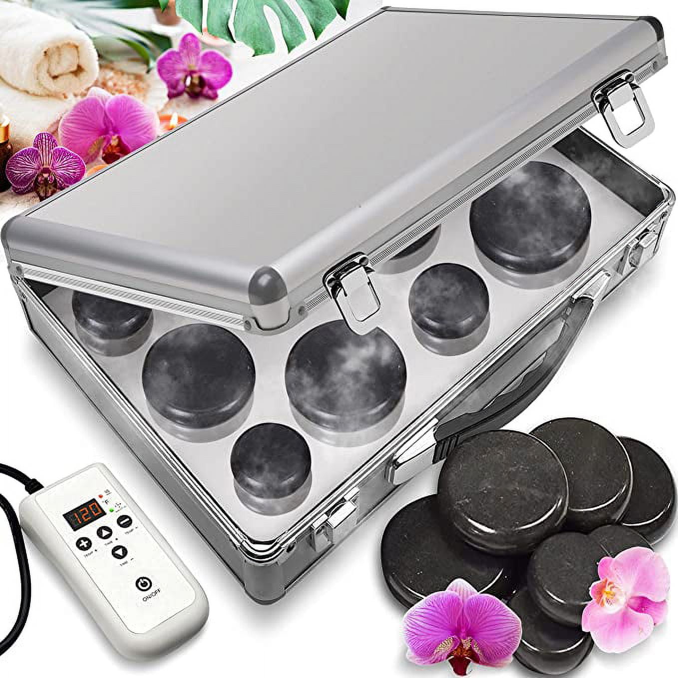 SereneLife 12 Hot Stone Massage Kit Portable Heated Rock Therapy System with Digital Controller