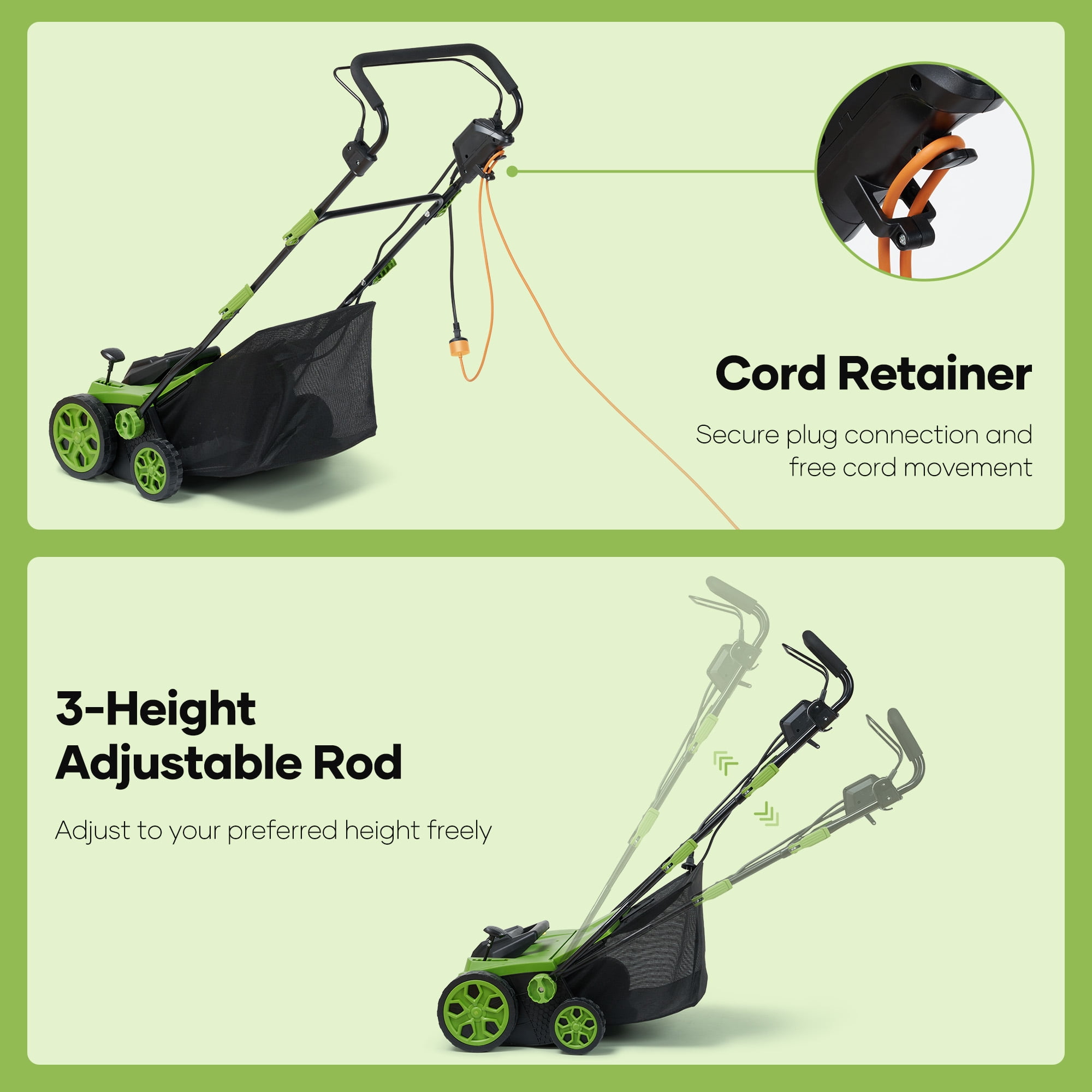 GASKY 15-inch Dethatcher and Scarifier,15A Electric Dethatcher with 5-Position Depth Adjustment & 12L Collection Bag & Tool-Free Blade Change