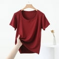 thumbnail image 5 of Youyipin Womens Tops Spring Fashion Womens Scoop Neck Short Sleeve Tops Summer Going Out Double Lined T Shirts Slim Fit Clothes Basic Tee For Women 2025, 5 of 6