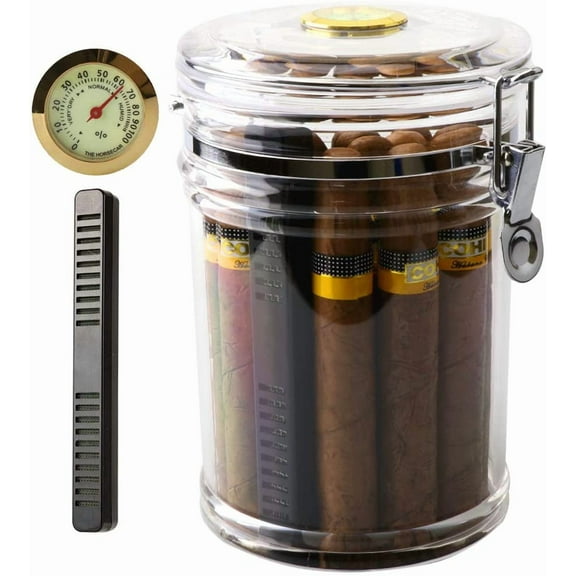 Acrylic Humidor Jar with Humidifier and Hygrometer,humidor That can Hold About 18 Cigars (Clear)