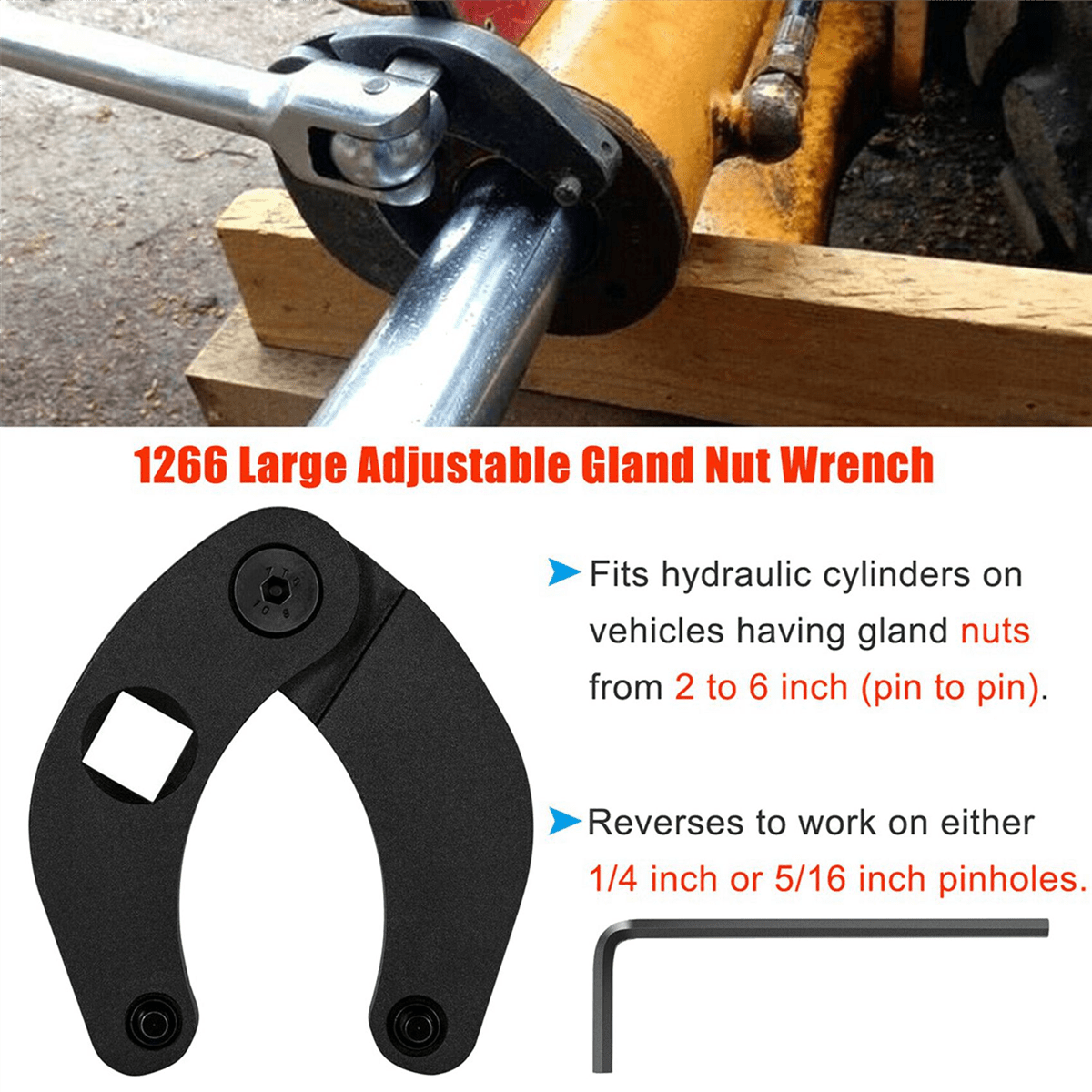 2X Adjustable Gland Nut Wrench 1266 +7463 Spanner Tool Set for Hydraulic Cylinders on Skid Steer Loaders,2 x Adjustable Gland Nut Wrench set,Black