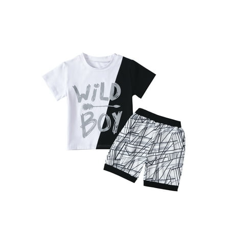 

Fiomva Boys Clothes Set Letter Print T-shirt and Elastic Waist Shorts