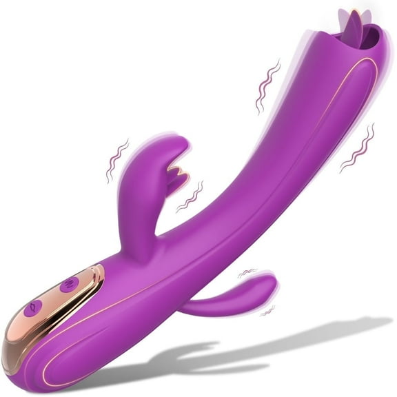 10 Frequency Double Tongue Licking Vibrator Dildo for Women,10 Vibration Modes G-spot Vibrator Clitoris Stimulation with Anal Plug,Adult Sex Toys for Couples-Purple
