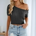 thumbnail image 2 of Womens Knit T-Shirts Off Shoulder Casual Short SLeeve Tops Casual Baggy Fashion Solid Colored Tees, 2 of 5