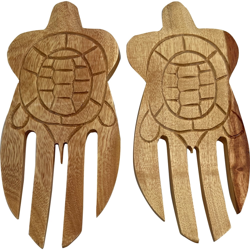 South Seas Native Treasures Salad Serving Hands Honu Kamani Wood