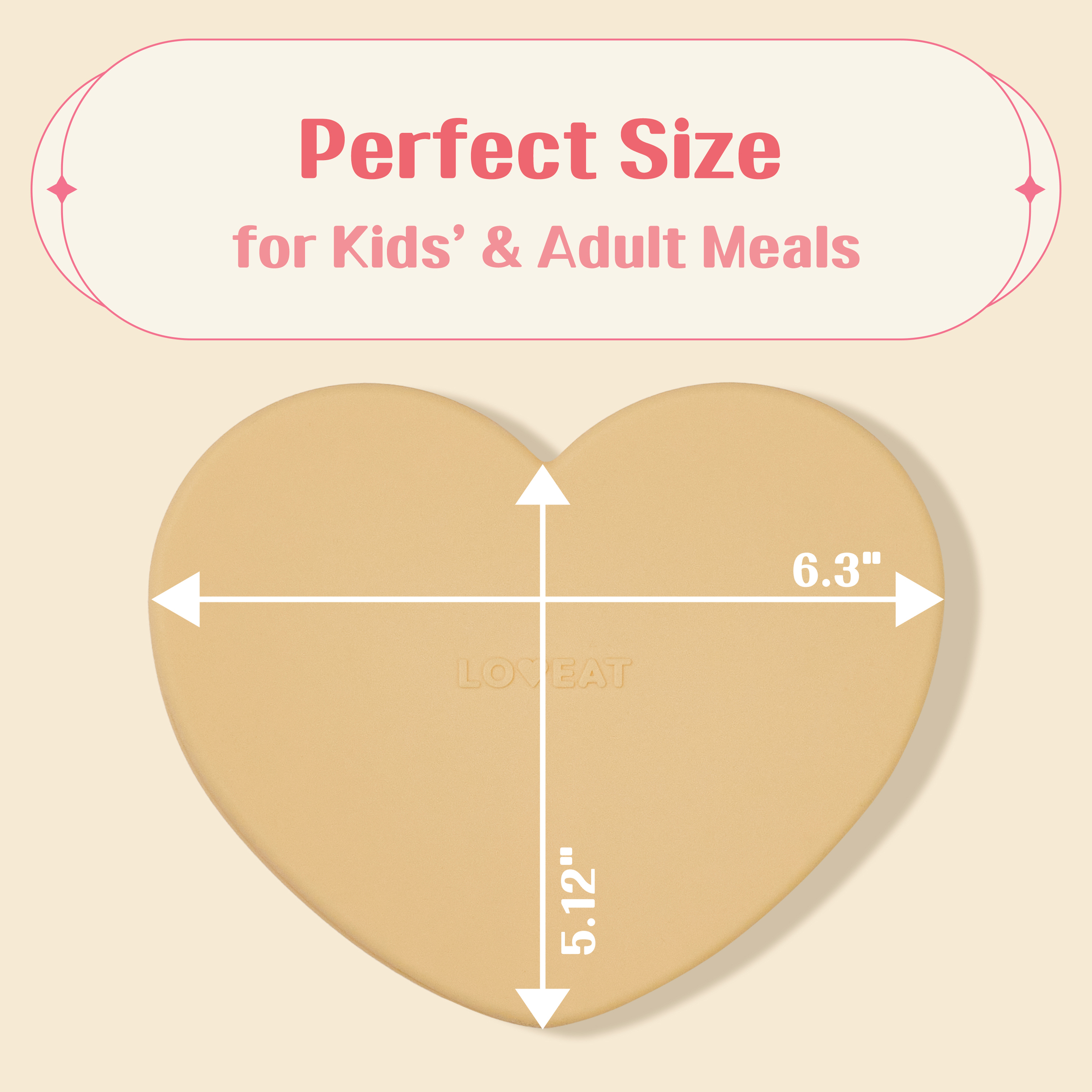 LOVEAT Heart Baby Lunch Box 15.2 fl oz (450 ml) – Silicone Suction Divided Plate for Toddlers and Kids, BPA Free Feeding Dish with Lid, Microwave and Dishwasher Safe (Almond Milk)