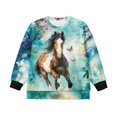 thumbnail image 4 of Xoenoiee Horse Butterfly Flower Print Sweatshirt for Girls Kids Crewneck Fall Outfits Oversized Long Sleeve Tops Lightweight Sweater Trendy Side Split Winter Clothing, 5-6 Years, 4 of 7