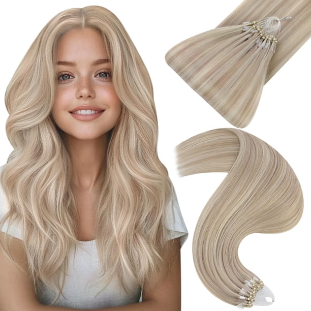 Extensiones de cabello humano real Easyouth con microanillos, 14 pulgadas