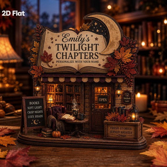 Wooden Block Twilight Chapters Bookshop Wood Tabletop Shelf Decor for Book Lovers