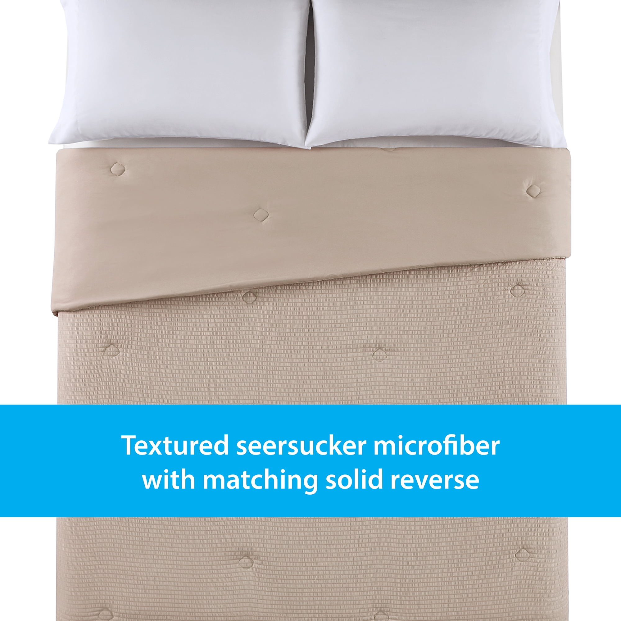 Mainstays Full/Queen Comforter, Reversible Down Alternative, All-Season, Beige Seersucker