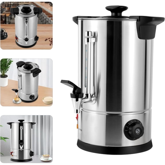 8L Commercial Stainless Steel Coffee Urn, Temperature Adjustable Hot Water Dispenser with Anti-Scald Handle for Buffet Party Office