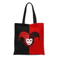 thumbnail image 1 of SIDONKU Canvas Tote Bag Red Accessory Harlequin Mask Black Carnival Clown Face Hat Durable Reusable Shopping Shoulder Grocery Bag, 1 of 1