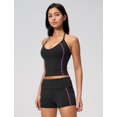 thumbnail image 5 of IBTOM CASTLE 2 Piece Workout Sets for Women Shorts Yoga Pilates Outfits Striped Backless Halter Padded Tank Top With High Waist Fold-over Biker Shorts L Black, 5 of 7