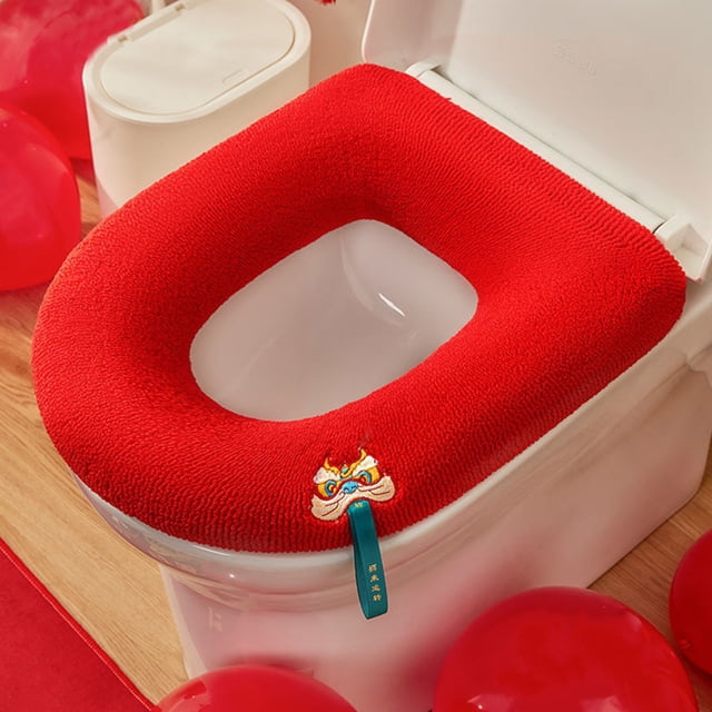 Funda de punto para asiento de inodoro con forma de O | Cojín de felpa suave para mayor comodidad y calidez | Almohadilla lavable y reutilizable para asiento de inodoro.