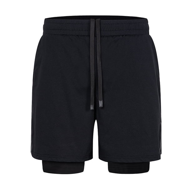 pstuiky Pantalones cortos deportivos, Pantalones cortos deportivos de verano dos en uno para hombre, para correr, entrenar y fitness, con cuadros pequeños y lisos.