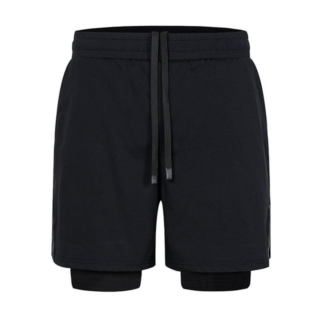 pstuiky Pantalones cortos deportivos, Pantalones cortos deportivos de verano dos en uno para hombre, para correr, entrenar y fitness, con cuadros pequeños y lisos.