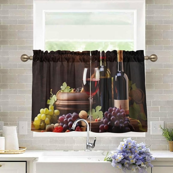 FREEAMG Vineyard Wine Drape Half Window Tier Curtains 36 Inch Blackout Thermal Insulating Kitchen Linen Tier Curtains for Kitchen,Bathroom,Cafe