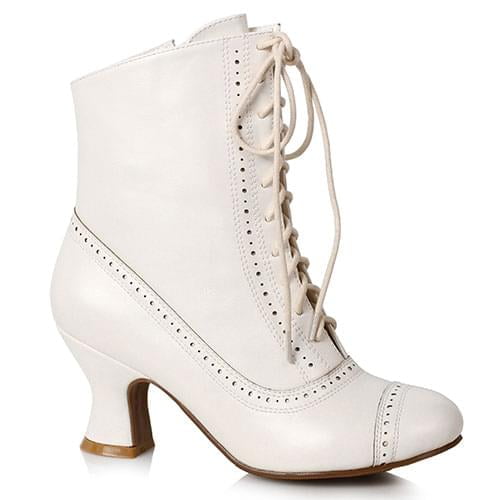 Victorian 2.5" Heel Women's Mid Calf Lace Up Costume Boot (White