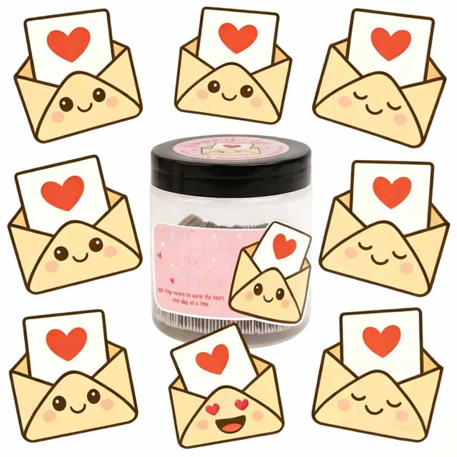 Notes Jar – Cute Envelope Notes With 60 Messages Valentines Day For Him Her Keepsake For Couples Ready Jar