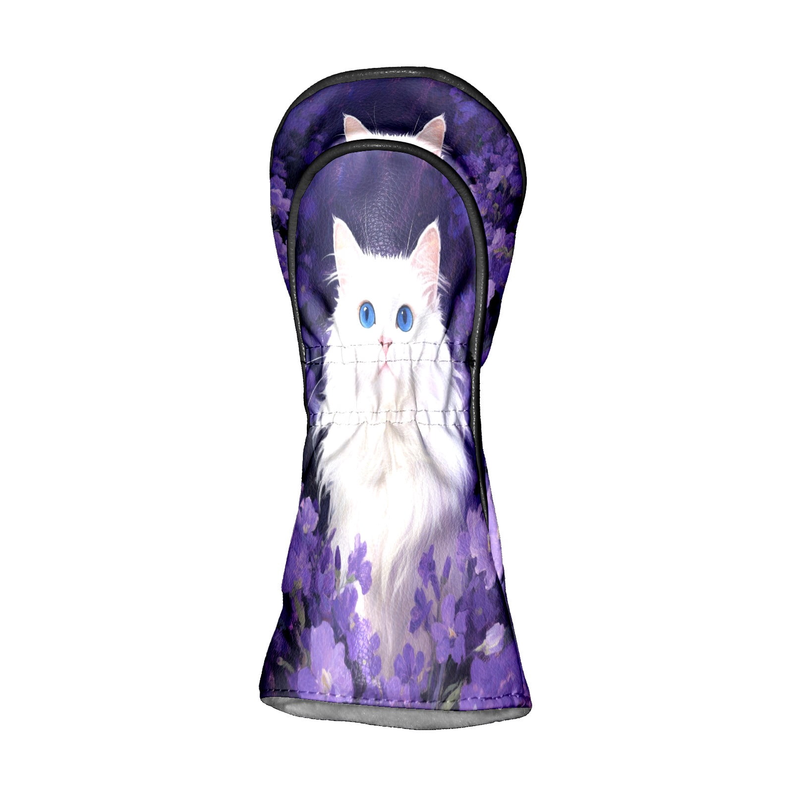 Golf Head Covers Purple Cat Design for Driver, Wood & Hybrid, Premium Waterproof PU Leather with Plush Lining, Mystical Animal Golf Gifts