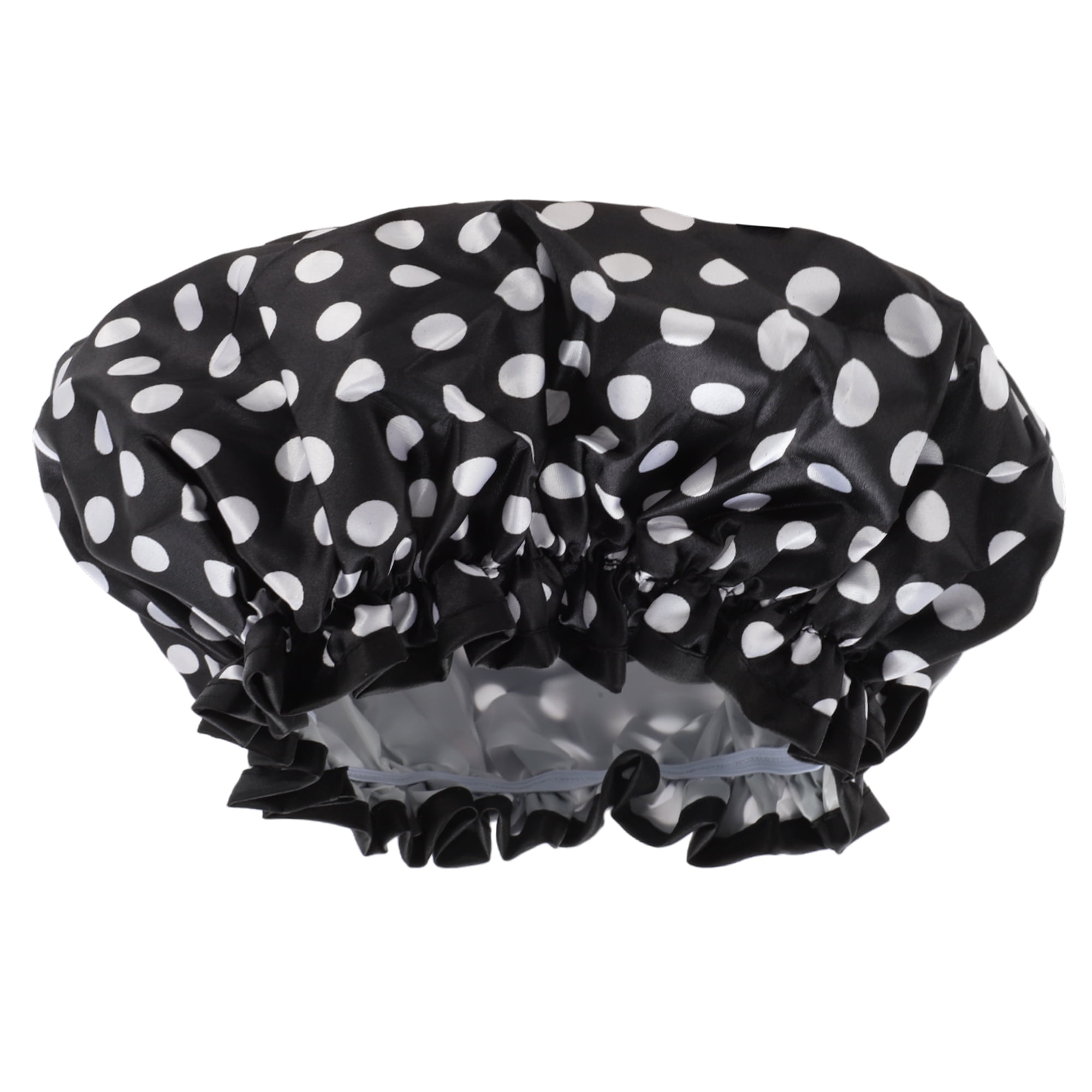 Unique Bargains Double Layer Dots Shower Cap Black White 1 Pc
