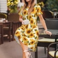 thumbnail image 3 of Bingfone Modern Elegant Sunflower Print Women’s Short Sleeve Dress, Comfortable Casual Dress, Stylish Summer Dress with Stretchy Fit for Daily Wear, 3 of 6