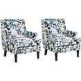 thumbnail image 2 of Paproos Upholstered Accent Chair Set of 2, Vintage Arm Chair with butterfly Linen Fabric and Nailhead Trim, Comfort Reading Chair Lounge Chair, Armchair for Living Room, Bedroom, White, 2 of 11