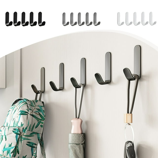 Fiudx Juego de Ganchos para Toallas, Ganchos Adhesivos de Pared, Aluminio Espacial, No Dañan Las Paredes, Fácil Instalación, Ideal para Organizar Baños, Dormitorios y Salas de Estar, Paquete de 5 con