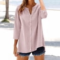 thumbnail image 6 of Women's Plus Size Cotton Linen Shirt, 3/4 Sleeve Button Down Blouse, Loose Fit Breathable Casual Top for Work, Daily Wear and Versatile Outfits Pink M, 6 of 10