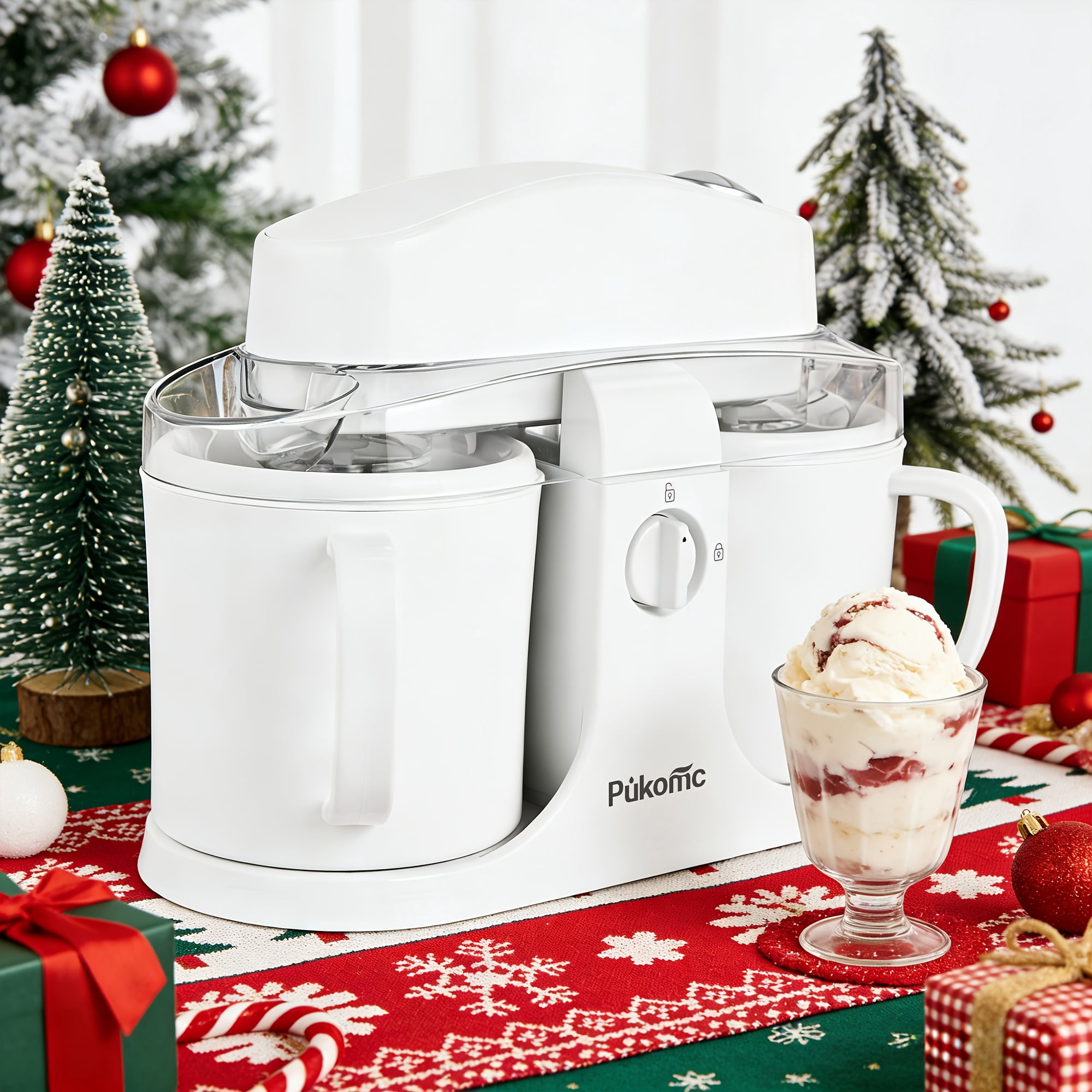 33.81oz Dual-Cup Ice Cream Maker, Dual Flavor Frozen Yogurt Machine, ABS Separated Easy Clean Design, Compact Electric Kitchen Gadget for Party Holiday Gift