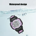 thumbnail image 5 of Luminous Waterproof Digital Wrist Watch | Purple PVC Strap - Glass Mirror - Alloy Back | Multi-Function: Stopwatch, Alarm, Week Display | Shock Resistant - 23x2.95x1.4cm | Unisex Adult, 5 of 6