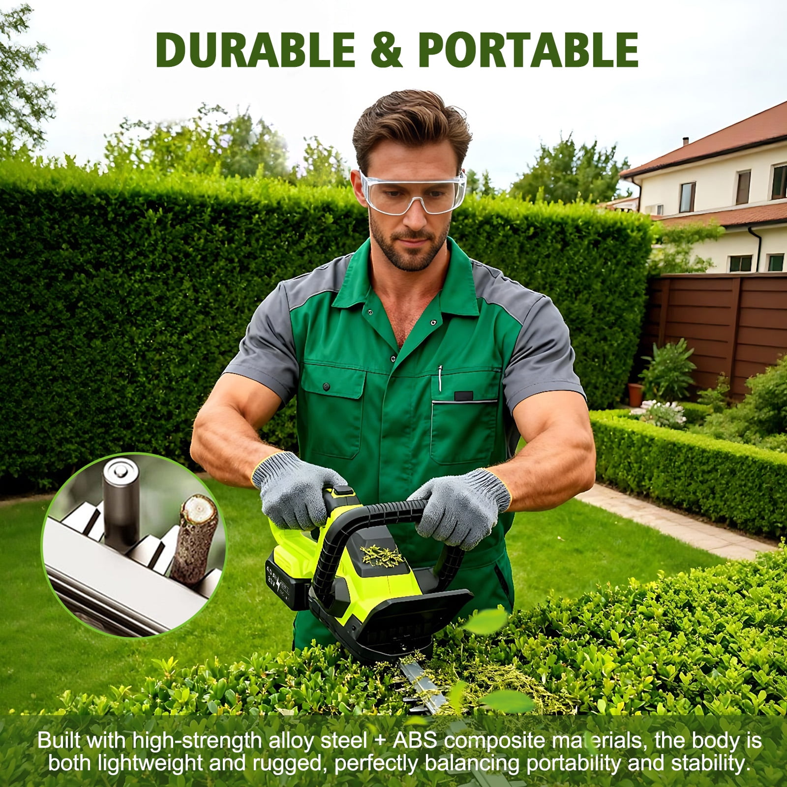 CATGOOD 21V Cordless Hedge Trimmer, Dual Action Blade Electric Bush Shrub Trimmer, Battery and Charger Included, Blue