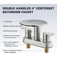 thumbnail image 4 of Waterfall Bathroom Sink Faucet 3 Hole Brushed Nickel，Modern 2 Handle Vanity Faucet for Bathroom Sink 4 inch Centerset with Round Shelf & Metal Pop-Up Drain, 4 of 8