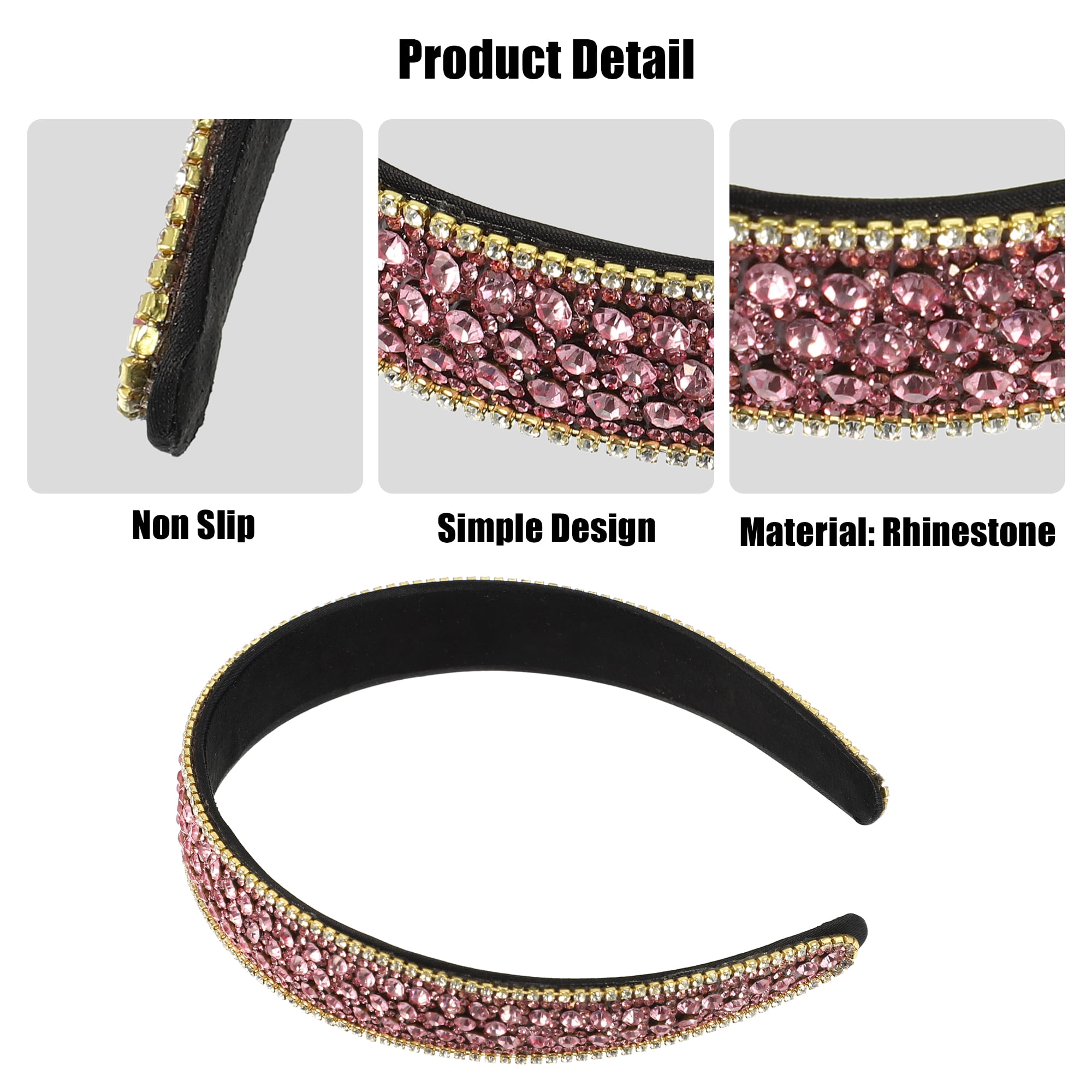 Unique Bargains Rhinestone Headband for Women1 Inch Wide Pink