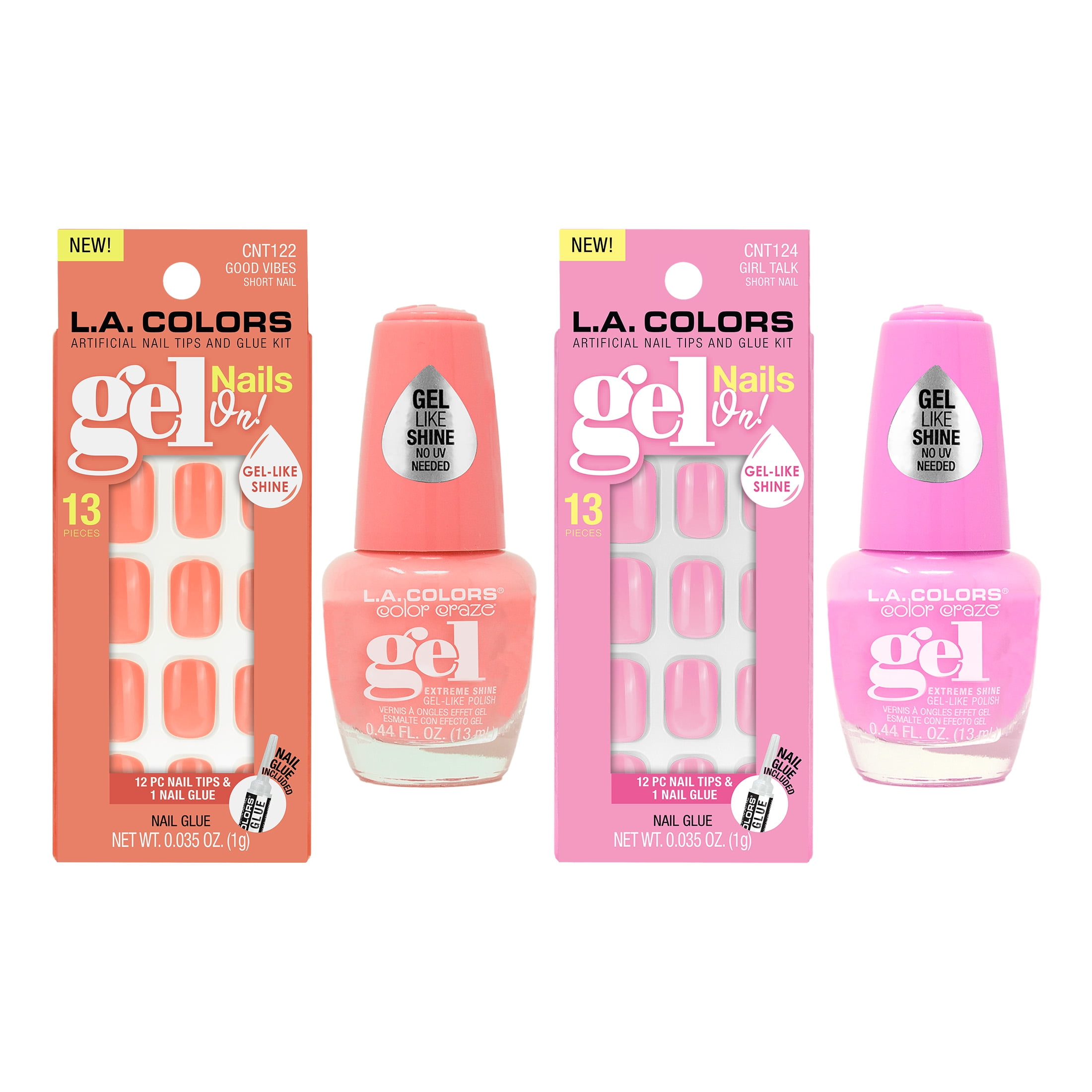L.A. COLORS Nail Polish & Artificial Nail Tip Bundle, Girl Talk, 4pc
