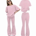 thumbnail image 3 of Girl's 2 Piece Outfits Graphic Crewneck Sweatshirts and Long Flare Pants Set Spring Fall Clothes Kids Clothing Set Pink, 3 of 5