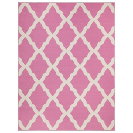 Ottomanson Glamour Non-Slip Rubberback Moroccan Trellis 5x7 Indoor Area Rug  5  x 6 6   Pink