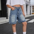 thumbnail image 2 of Khunlpohl Girl's Jeans Shorts Elastic Waisted Zipper Button Straight Leg Pants Summer Casual Trendy Outdoor Denim Short Pant, 2 of 5