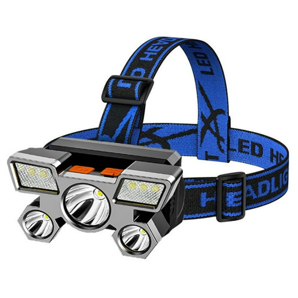 Linterna frontal Linterna frontal recargable por USB, lámpara LED de cabeza ultrabrillante, 5 LED, 4 Tomshoo Linterna frontal