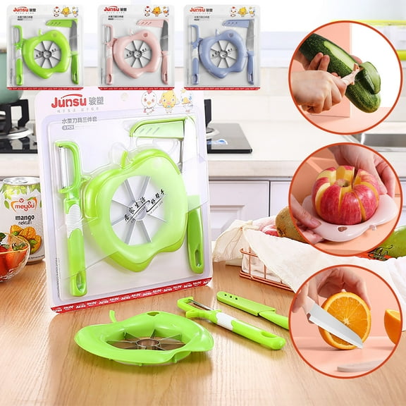 Stainless Steel Fruit Cutting and Peeling Tool Set | Multifunctional Kitchen Gadget | Fruit Skiving Machine | 3-Piece Set | Heavy-Duty Durable Blades | Easy Core Remover