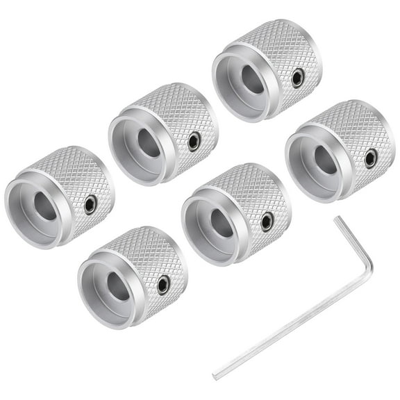 Uxcell 6PCS Guitar Knobs Metal, Volume Tone Control Dome Knobs 1/4" x 5/8" Potentiometer Knobs with Set Screw, Silver