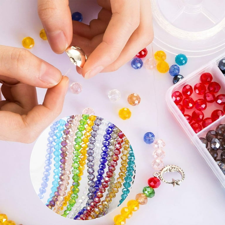 1050pcs Crystal Glass Rondelle Beads, Finding Spacer Beads Faceted Shape Assorted Beads with Container Box, Multi-Color Clear Crystal Beads with Hole