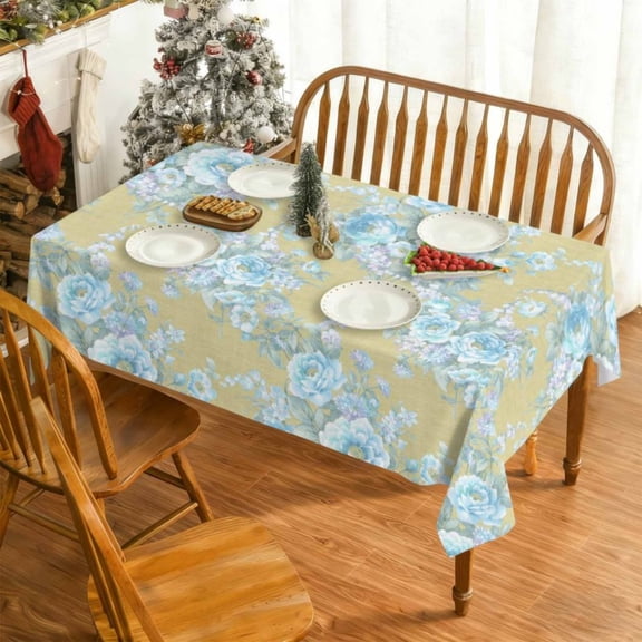 Vintage Floral Rectangle Tablecloth - Waterproof Peach Skin Fabric - Washable Table Cover Resistant for Restaurant, Picnic, Indoor and Outdoor Dining