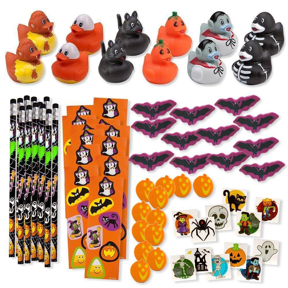 Stamps Rubber Duck in Trick or Treat Bags Stickers Erasers 156 Pieces Halloween Toys Novelty Assortment for Halloween Party Favors Assorted Halloween Themed Stationery Kids Gift Set Trick Treat Price Party Favor Toy Including Halloween Pencils