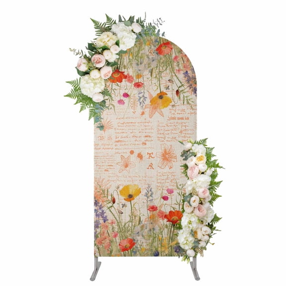 Colorful Spring Floral Arch Backdrop Cover, Spandex Fitted Wedding Arch Cover, Vintage Summer Botanical Round Top Stand Covers for Birthday Ceremony Bridal Shower Party Decor 5x2.1 Ft