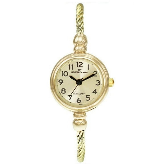 23mm Montres Carlo Women Modern Fashion Dress Wired Bangle Quartz Watch Luxury (Gold)