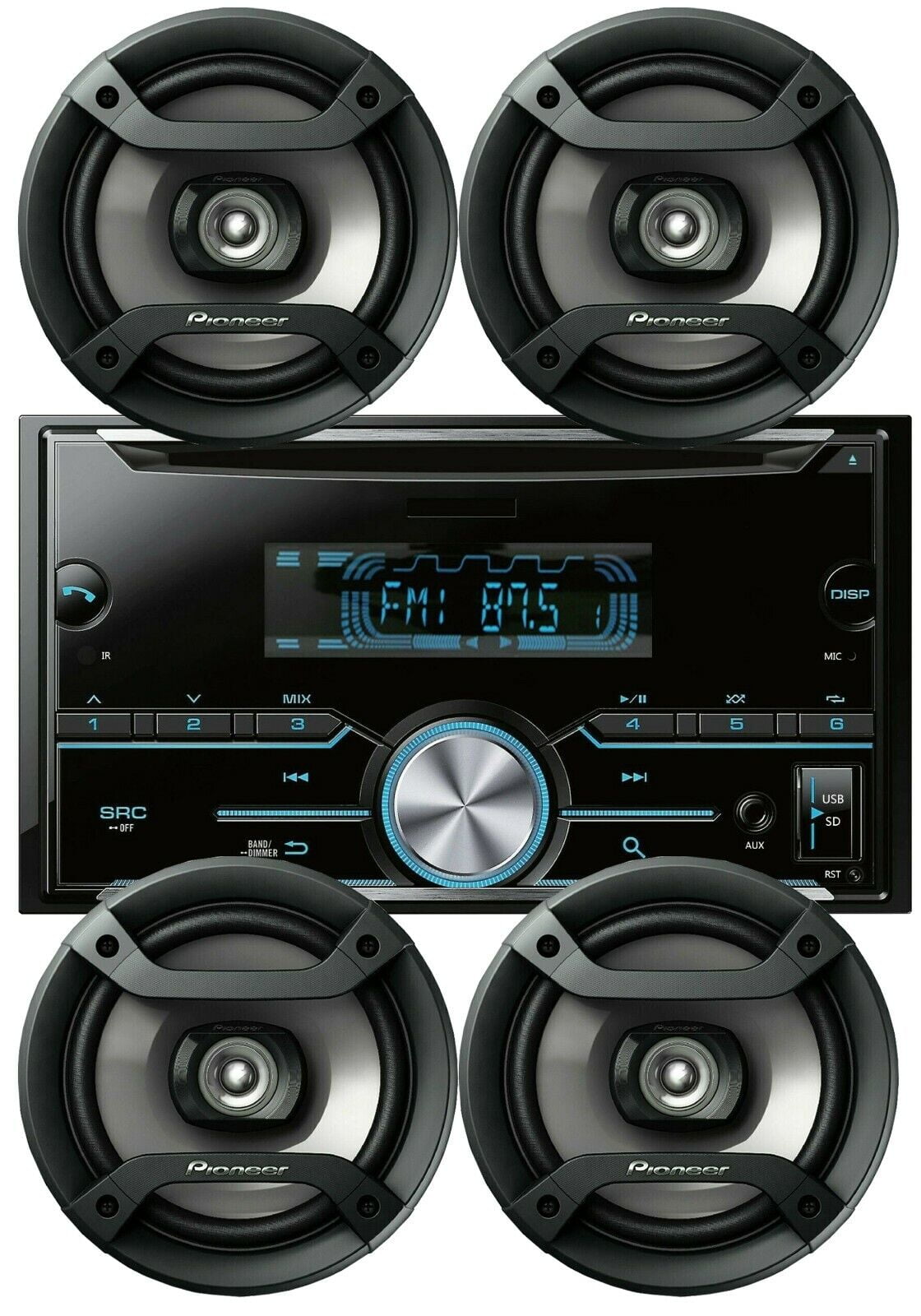 4x Pioneer 6.5" Speakers + Double DIN CD/MP3 Bluetooth USB SD Car