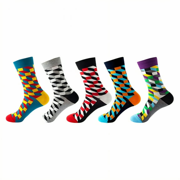 TELOLY 5Pairs Boot Socks for Women,Unique Print Womens Crew Socks,Color Block Design Long Socks,Combination4