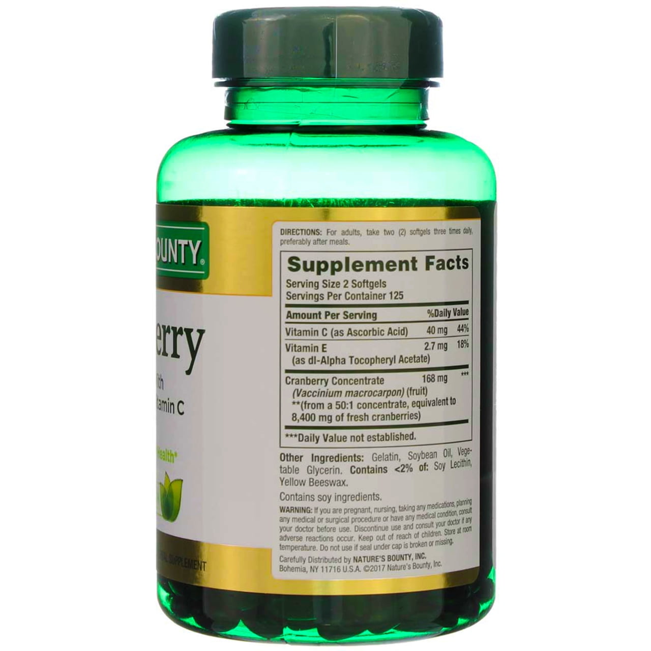 Nature's Bounty Cranberry with Vitamin C 4200 mg, 250 Softgels (Pack of 2)