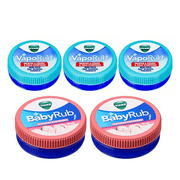 Vicks VapoRub 5ml Travel Size 3 Pack + Vicks BabyRub Soothing Vapor Ointment 10ml 2 Pack Menthol & Eucalyptus Cold Relief Balm